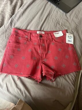 Wrangler Women's Coral-Red Printed Denim Cutoff Shorts